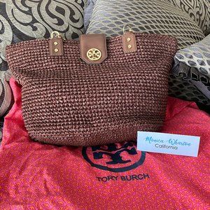 Tory Burch Large Brown Straw Tote w/ Gold hardware
